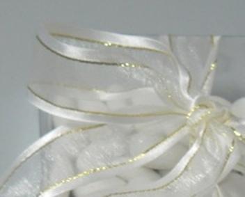 Nastro organza Bianco  - Sconti per Fioristi e Aziende - filo oro H 25 x 25 mt.