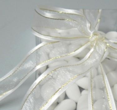 Nastro organza Bianco  - Sconti per Fioristi e Aziende - filo oro H 25 x 25 mt.