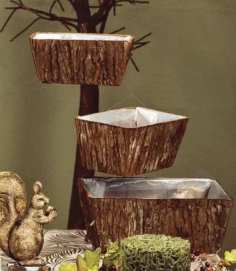 Vaschette set  x 3 in corteccia  - Sconti per Fioristi e Aziende - da 30x20 H 14 a 25x13 H 11