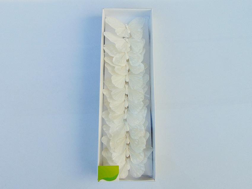 Farfalle Bianca x 12  floccata con clip - Sconti per Fioristi e Aziende