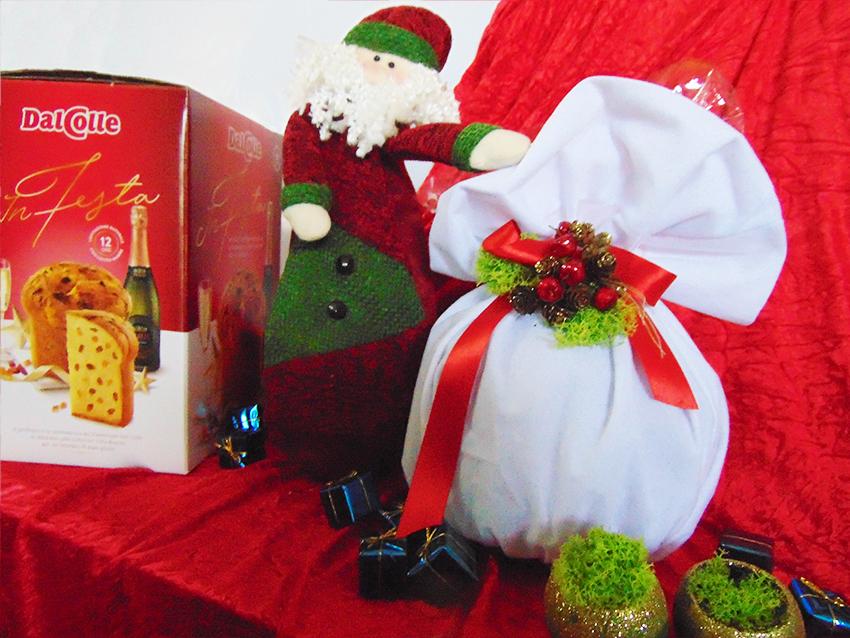 Porta Panettone in Cotone cm 40 x 43 - Sconti per Fioristi e Aziende - Rosso - Bianco