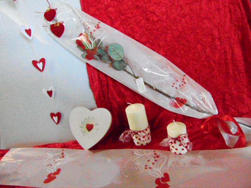 Busta per rose H 16 x 100 - Confezione da 100 buste - Stampa cuori + F/Argento