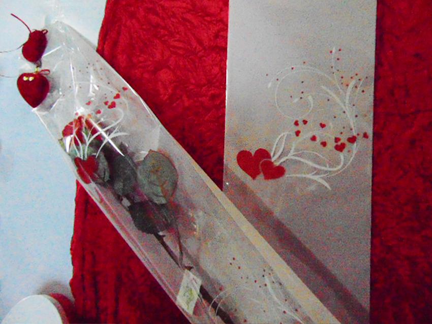 Busta per rose H 16 x 100 - Confezione da 100 buste - Stampa cuori + F/Argento