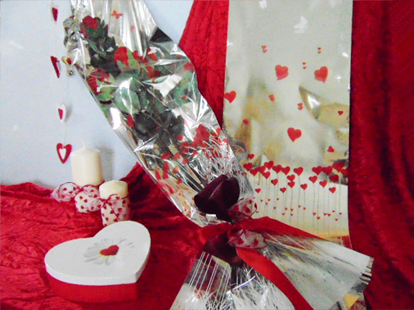 Buste per rose H 25 x 100 - Confezione da 100 buste - Stampa cuori + F/Argento