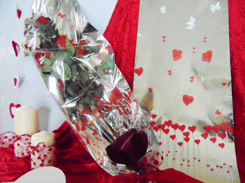 Buste per rose H 25 x 100 - Confezione da 100 buste - Stampa cuori + F/Argento