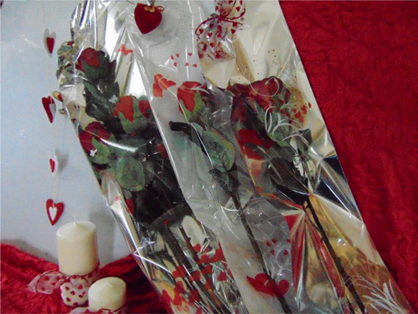 Buste per rose H 25 x 100 - Confezione da 100 buste - Stampa cuori + F/Argento