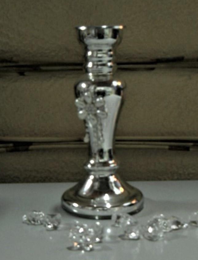 Candelabro in vetro argentato  - Sconti per Fioristi e Aziende - Con perle in 2 misure