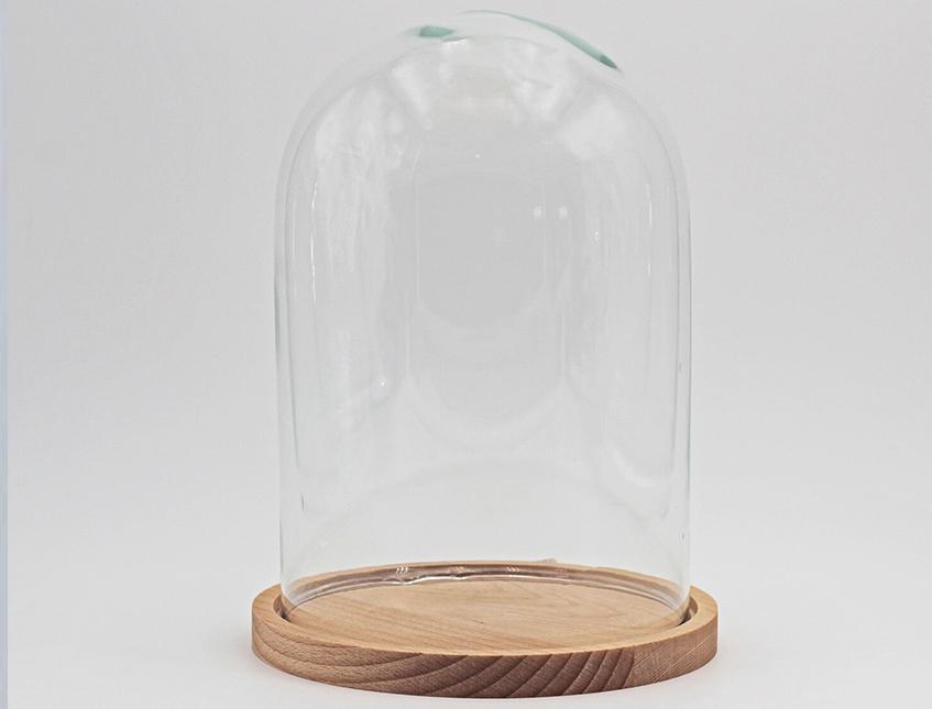 Campana in vetro H 15 dm. 10 con base in legno - Sconti per Fioristi e Aziende
