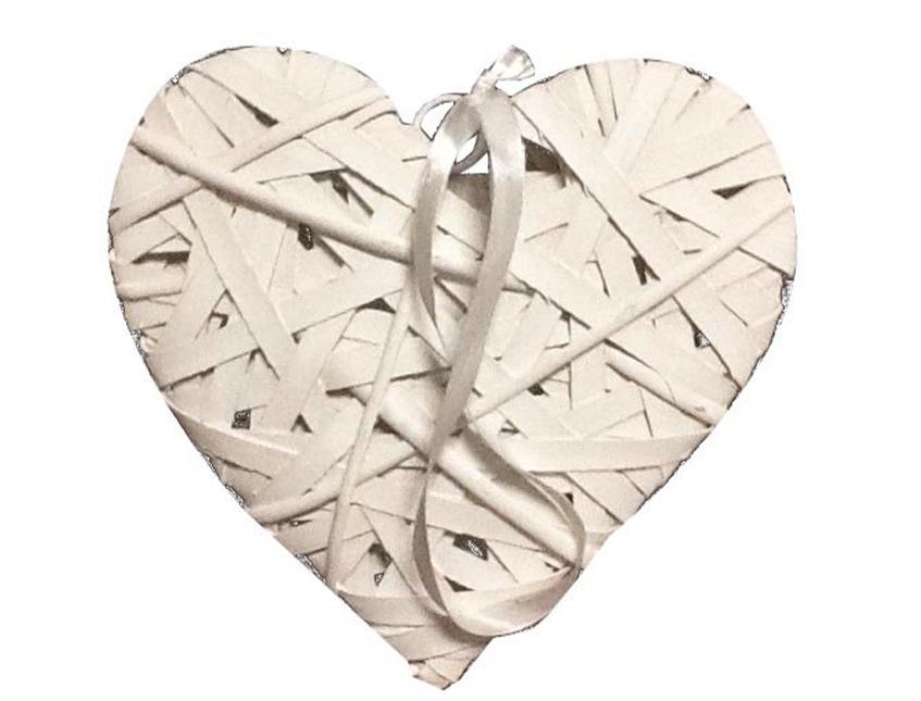 Cuore Vimini H 40  cm.  - Sconti per Fioristi e Aziende - intrecciato bianco