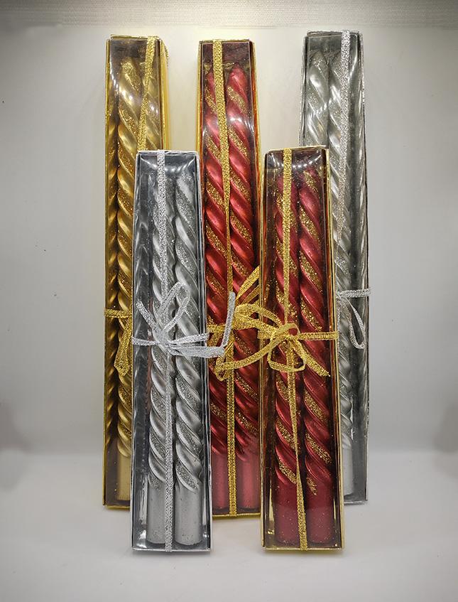 Candele Torciglione x 2 - Sconti per Fioristi e Aziende - H 20 e 25 glitterati   Oro/Rosso/Argento