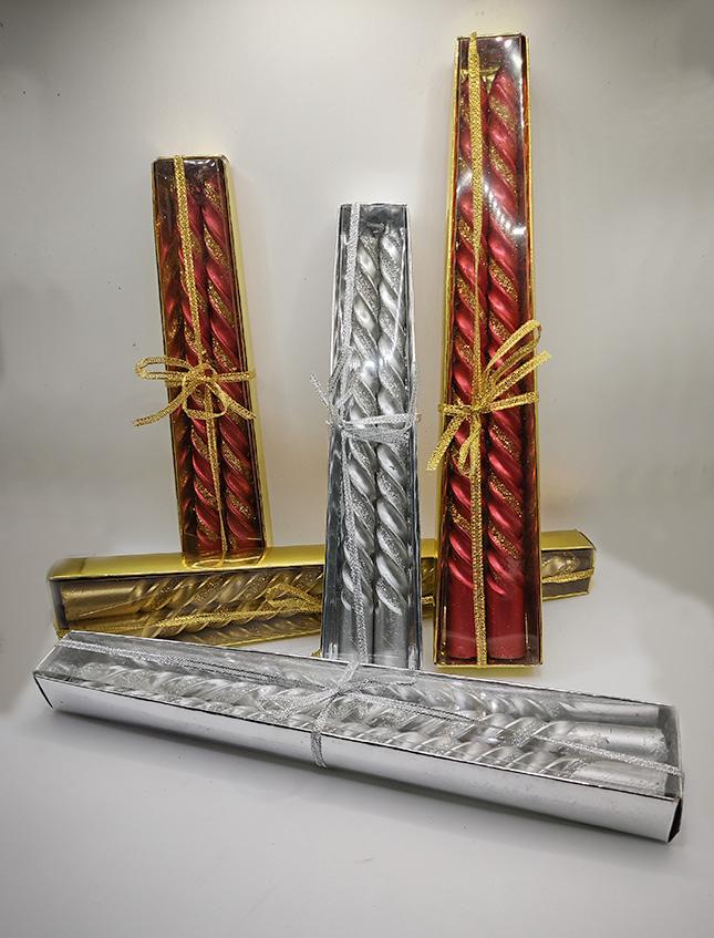 Candele Torciglione x 2 - Sconti per Fioristi e Aziende - H 20 e 25 glitterati   Oro/Rosso/Argento