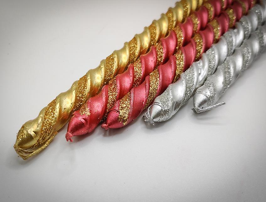 Candele Torciglione x 2 - Sconti per Fioristi e Aziende - H 20 e 25 glitterati   Oro/Rosso/Argento