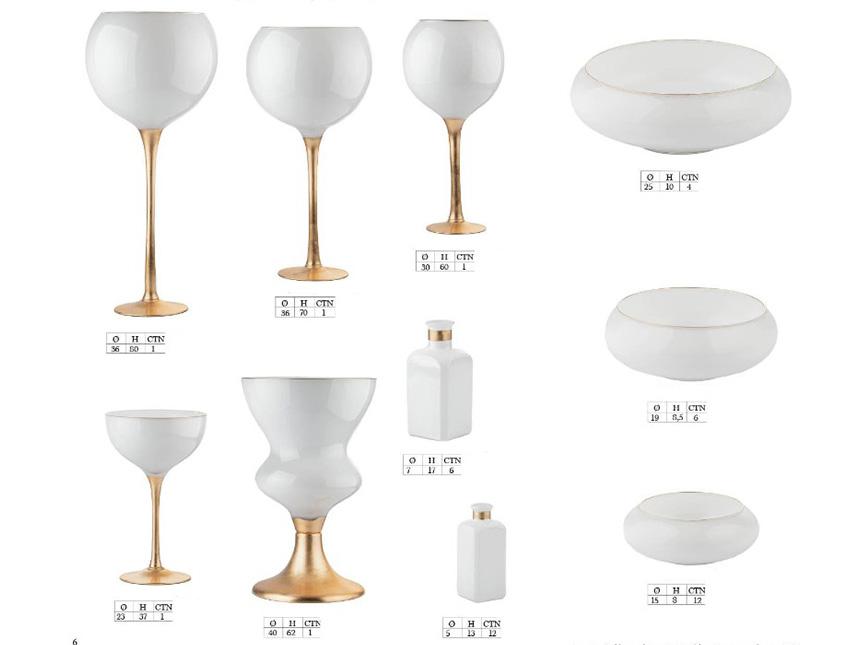 Calici, Ciotole e Profumatori in Vetro Bianco/Oro Linea Ticino Sconti per Fioristi, Wedding e Aziende