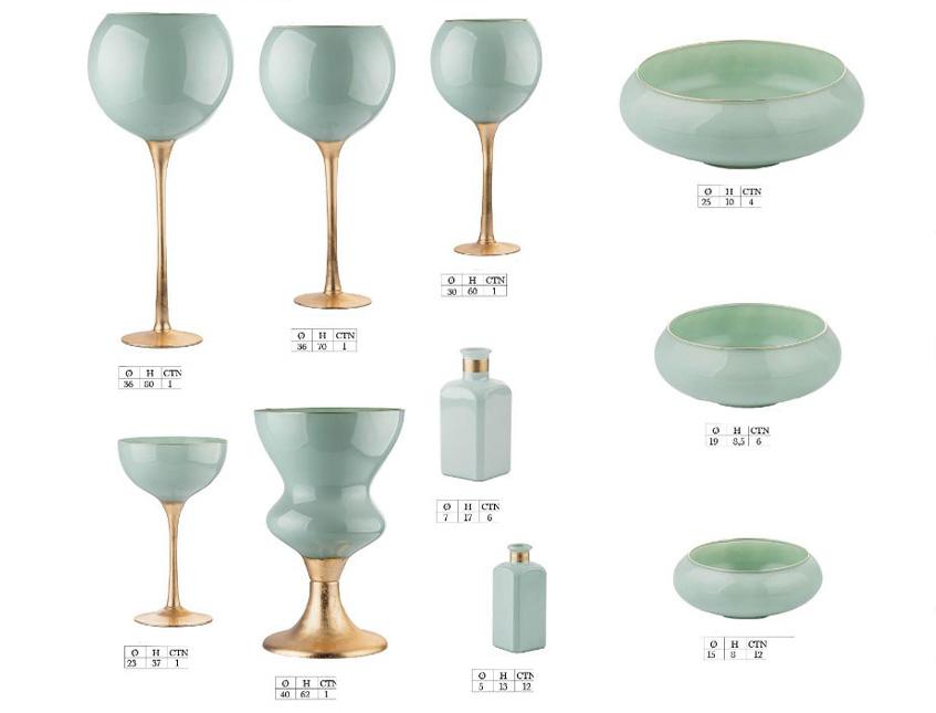 Calici, Ciotole e Profumatori in Vetro Verde/Oro Linea Ticino Sconti per Fioristi, Wedding e Aziende