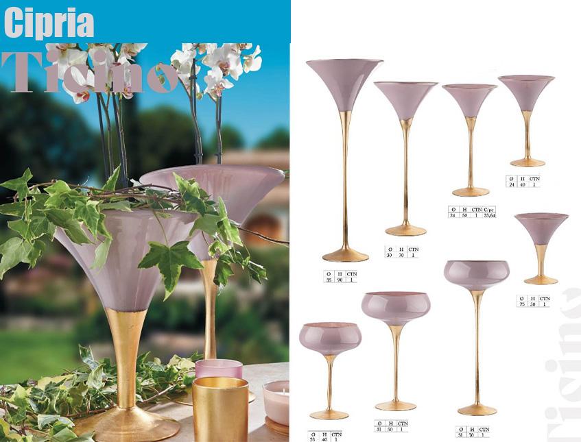 Coppe Martini e Coppe Bombate in Vetro Cipria/Oro Linea Ticino Sconti per Fioristi, Wedding e Aziende