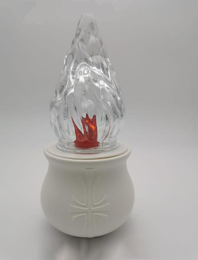 Lumino fiamma in vetro H 18 cm luce tremolante Rosso/Bianco/Blu durata 365 giorni - Sconti per Fioristi e Aziende