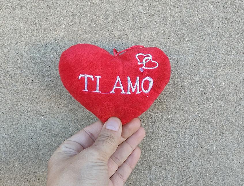 Cuscino Cuore Velluto Rosso - Sconti per Fioristi e Aziende - Dm. 12 con scritta Ti amo