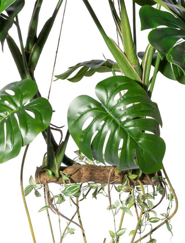 Monstera Pensile H 100 - Sconto per Fioristi e Aziende . - Artificiale su tronco c/15 foglie