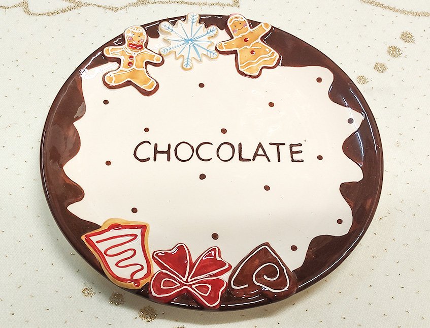 Piatto Porta Torta Chocolate - Sconti per Fioristi e Aziende - Dm. 28 cm. In ceramica