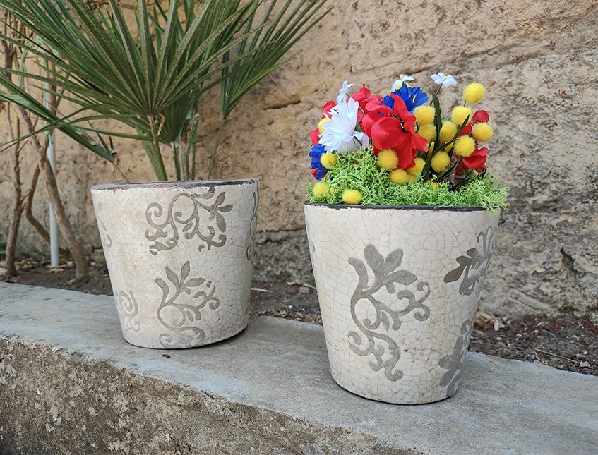 Set Vasi Decorati x 2 in ceramica  - Sconto per Fioristi e Aziende - Misure. 13x14 e 15x16