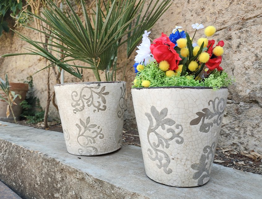 Set Vasi Decorati x 2 in ceramica  - Sconto per Fioristi e Aziende - Misure. 13x14 e 15x16