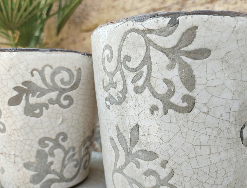 Set Vasi Decorati x 2 in ceramica  - Sconto per Fioristi e Aziende - Misure. 13x14 e 15x16
