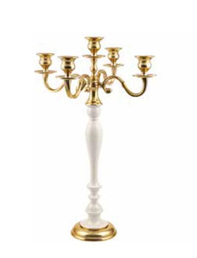 Candelabro in alluminio H 59 - Sconti per Fioristi e Aziende - A 5 fuochi Bianco e Oro