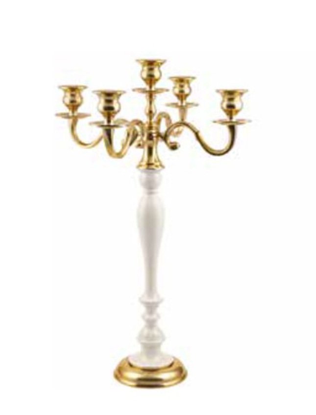 Candelabro in alluminio H 59 - Sconti per Fioristi e Aziende . - A 5 fuochi Bianco e Oro