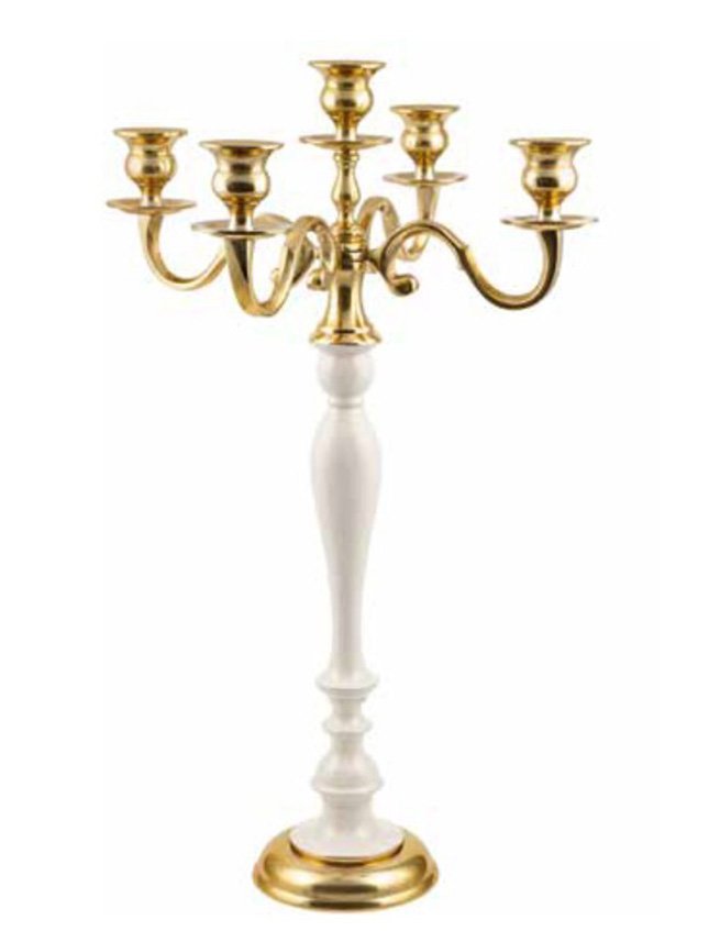 Candelabro in alluminio H 120 - Sconti per Fioristi e Aziende - A 5 fuochi Bianco e Oro