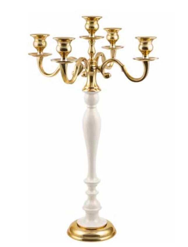 Candelabro in alluminio H 120 - Sconti per Fioristi e Aziende . - A 5 fuochi Bianco e Oro