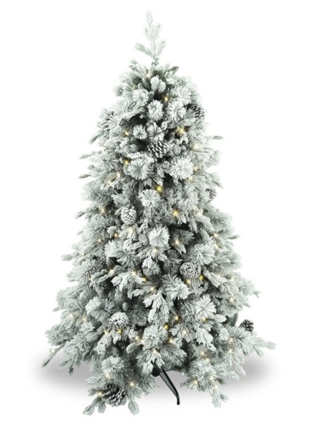 Albero innevato c/led e pigne - Sconti per Fioristi e Aziende - H 180/210/240 in PE+PVC