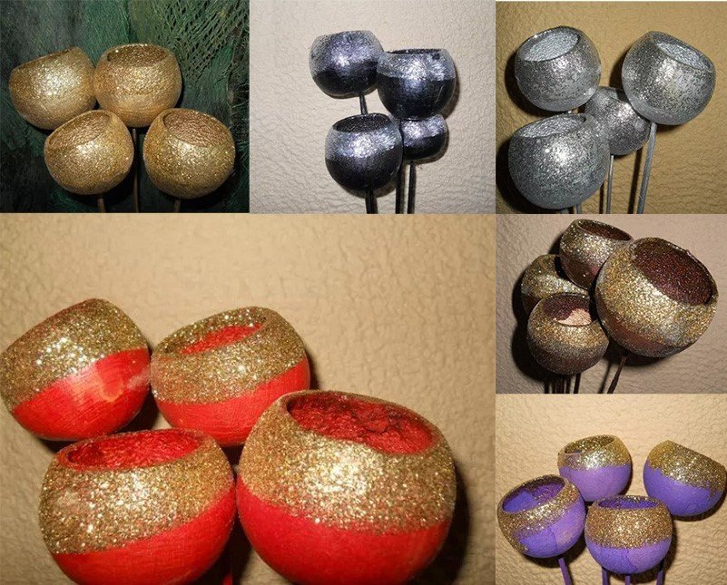 Bell Cups x 4 steccati H 60  - Sconti per Fioristi e Aziende - bordo colorato e glitterato