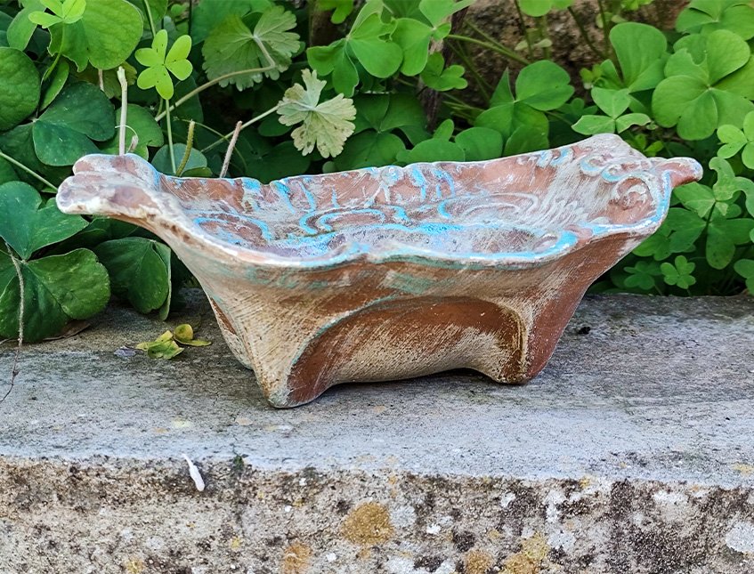 Vaso ovalina in terracotta ondulata -  Sconto per Fioristi e Aziende - H 7 L 21x15