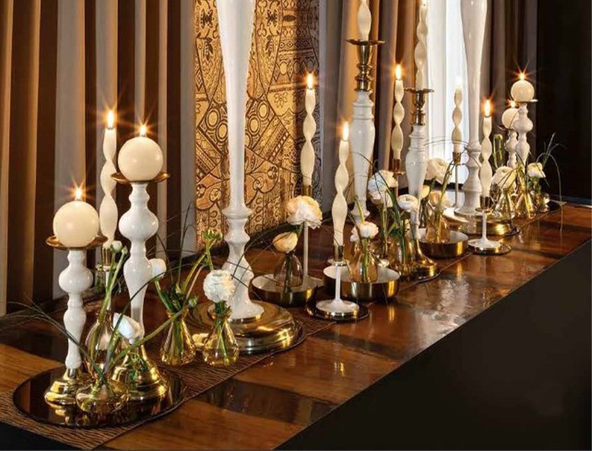 Candelabro singolo x 2 H 47 - Sconti per Fioristi e Aziende . - Bianco e Oro in alluminio