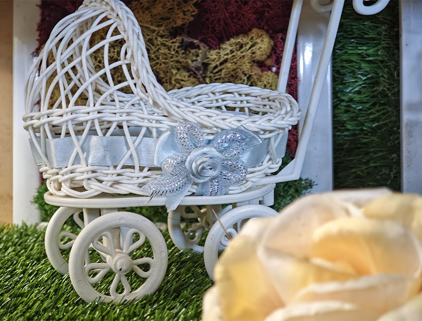 Carrozzina portaconfetti H 19 - Sconto per Fioristi e Aziende . - per Matrimonio e Feste