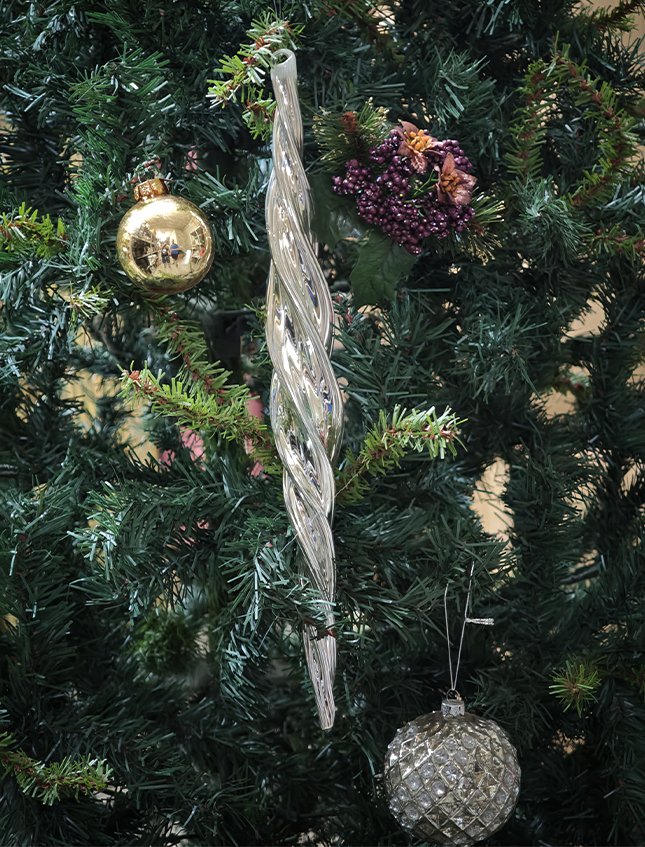 Pendente spirale in vetro  - Sconto per Fioristi e Aziende - Decoro di Natale H 40 argentato