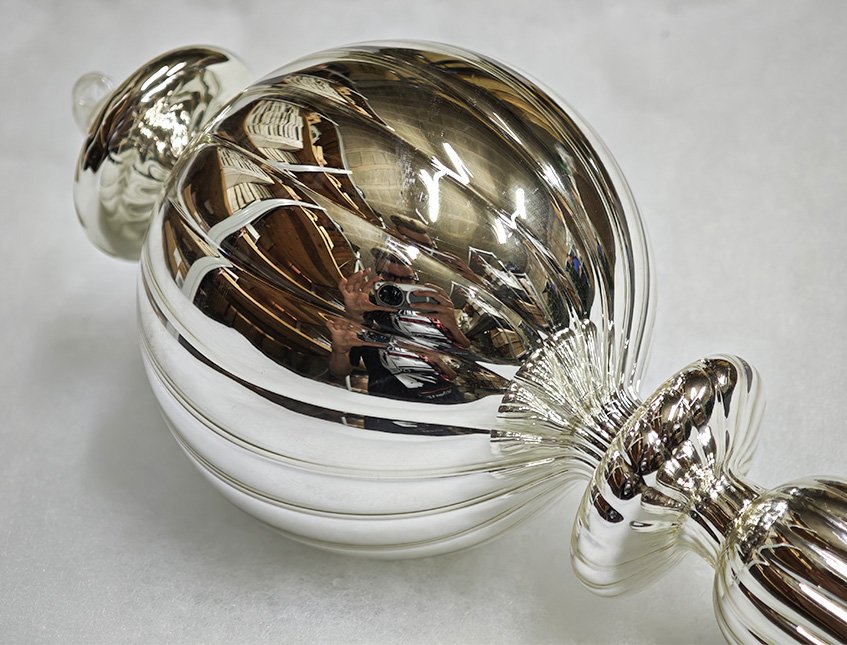 Pendente spirale con sfera  - Sconto per Fioristi e Aziende - Decoro di Natale H 32 in vetro