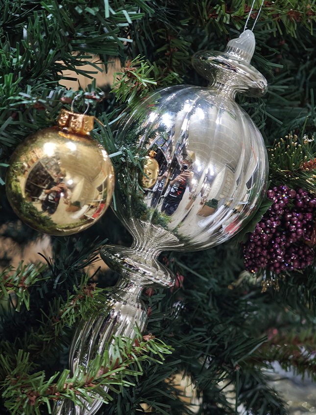 Pendente spirale con sfera  - Sconto per Fioristi e Aziende - Decoro di Natale H 32 in vetro