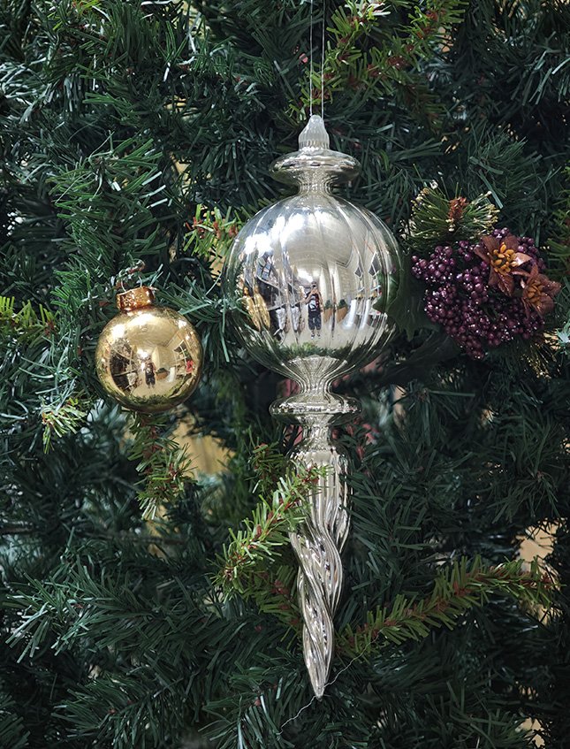 Pendente spirale con sfera  - Sconto per Fioristi e Aziende - Decoro di Natale H 32 in vetro