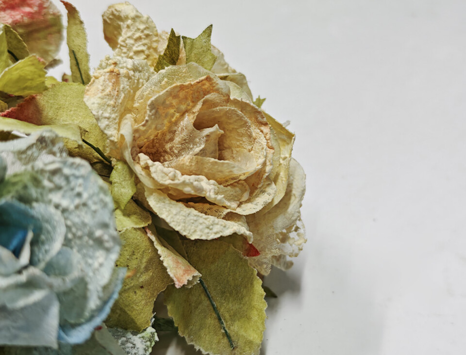 Rose x 3 in organza piccole - Sconto per Fioristi e Aziende - Artificiali