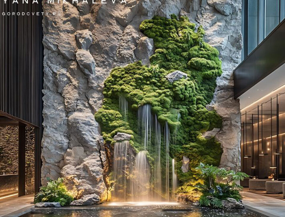 Cascata a Parete con Vegetali Preservati - Sconto per Rivenditori e Aziende Fiorissima - Per interno