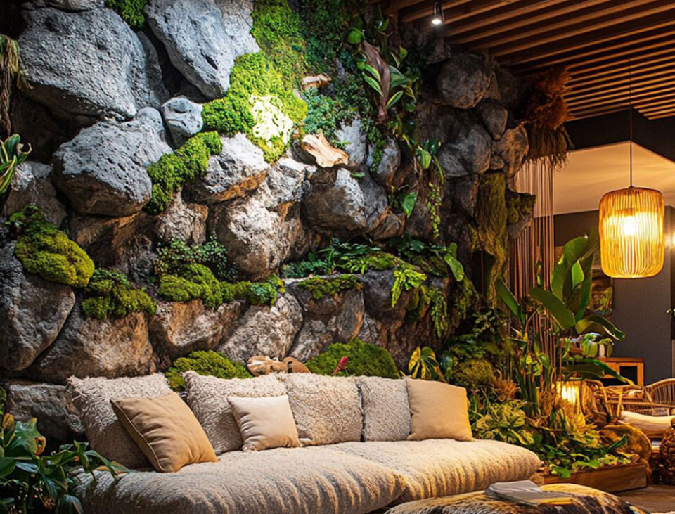 Giardino Verticale su Parete Rocciosa - Sconto per Fioristi e Aziende - con Muschi e Vegetali Preservati