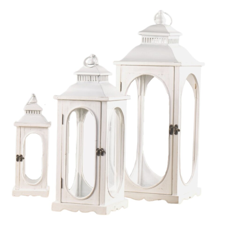 Lanterne Set X 3 Bianche  - Sconti per Fioristi e Aziende - Grande H 75 Piccola H 40
