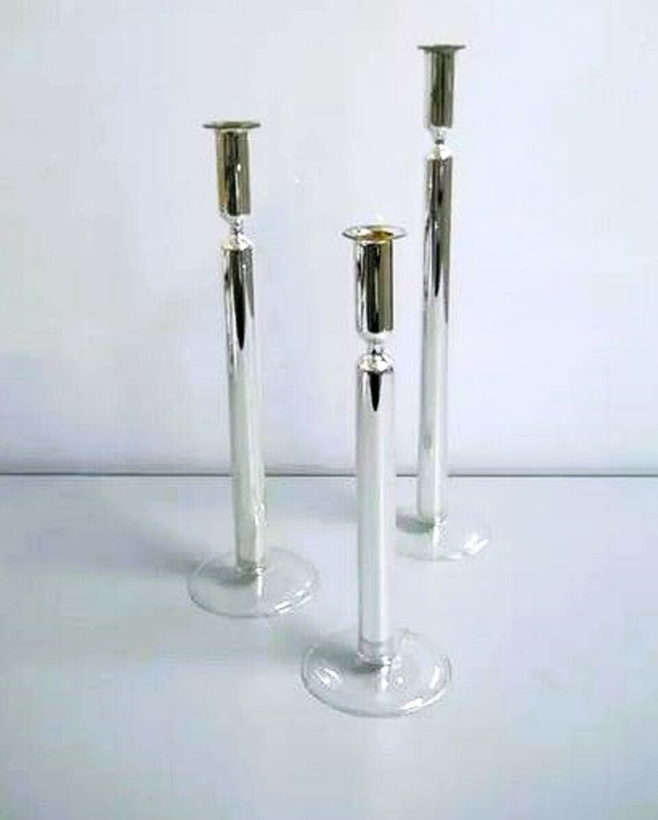 Porta Candela in vetro  - Sconti per Fioristi e Aziende - argentato in 3 misure