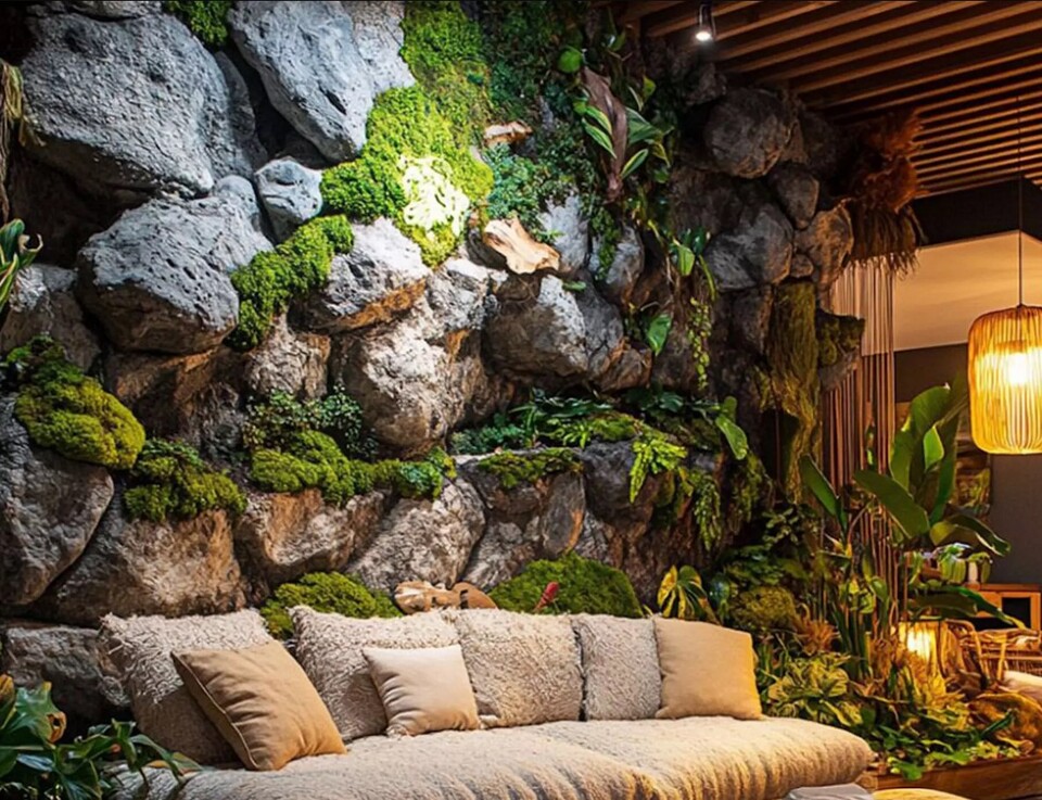 Giardino Verticale su Parete Rocciosa - Sconto per Fioristi e Aziende - con Muschi e Vegetali Preservati