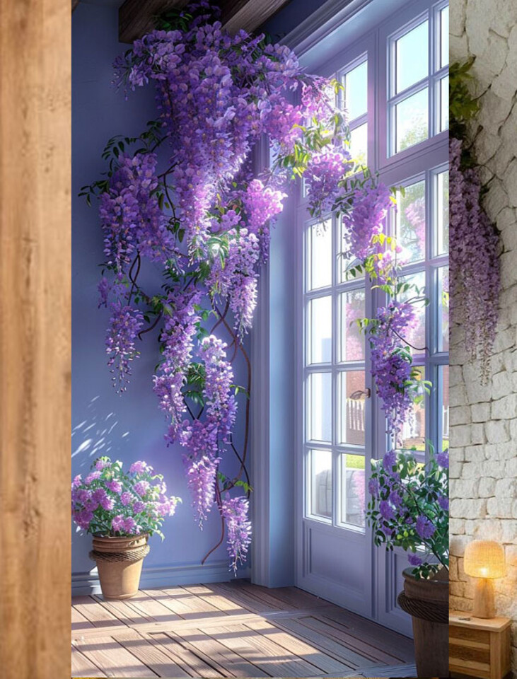 Glicine x 3  H 85 in poliester - Sconti per fioristi e aziende . - Vari colori