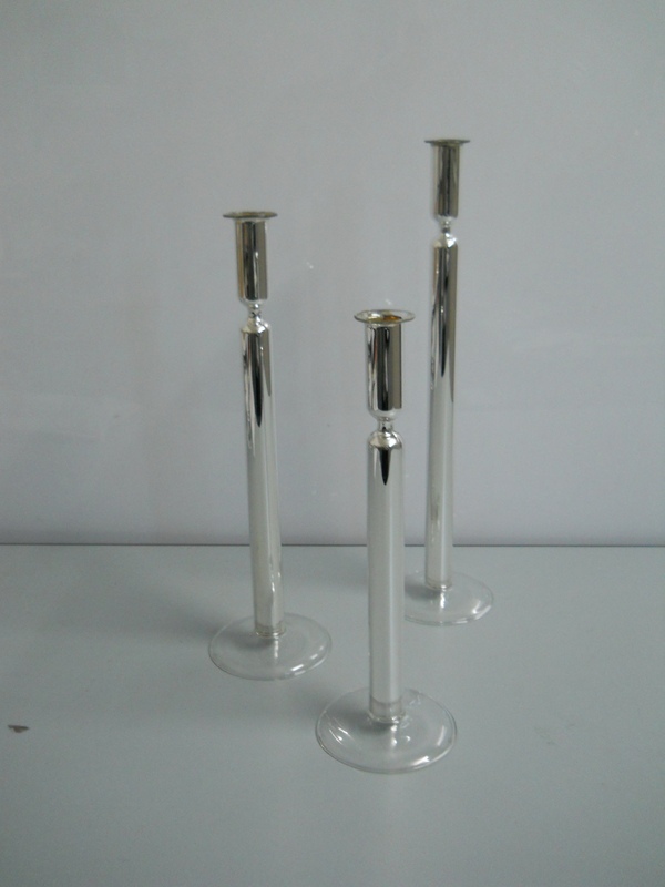 Porta Candela in vetro  - Sconti per Fioristi e Aziende - argentato in 3 misure