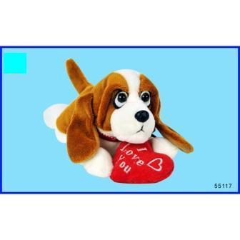 Peluches Cagnolino cm.20 H 12 con cuore Articolo per S. Valentino - Sconti per Fioristi e Aziende .