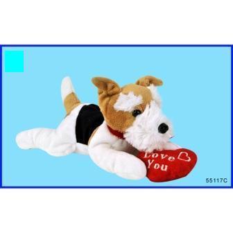 Peluches Cagnolino cm.20 H 12 con cuore Articolo per S. Valentino - Sconti per Fioristi e Aziende .