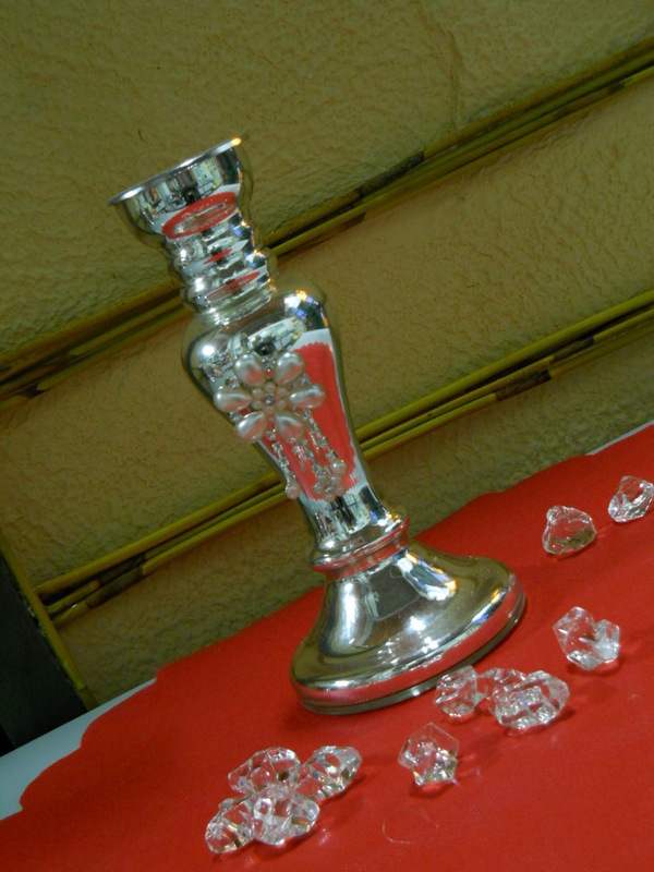 Candelabro in vetro argentato  - Sconti per Fioristi e Aziende . - Con perle in 2 misure